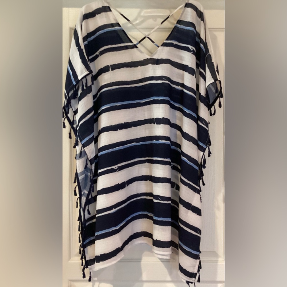 Blue striped Swimsuit Coverup Tunic- XXL